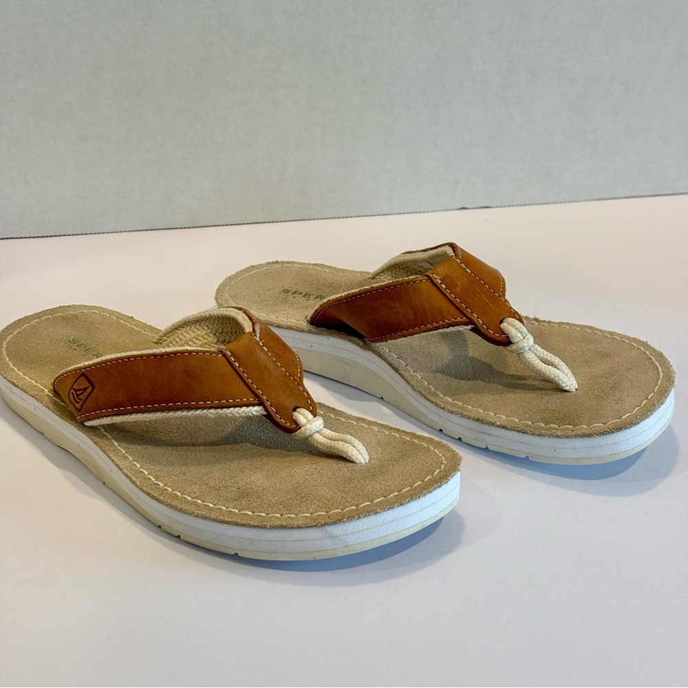 Sperry Top Sider Women's Tan and Cream Thong Sandals SZ 7 - Picture 3 of 8